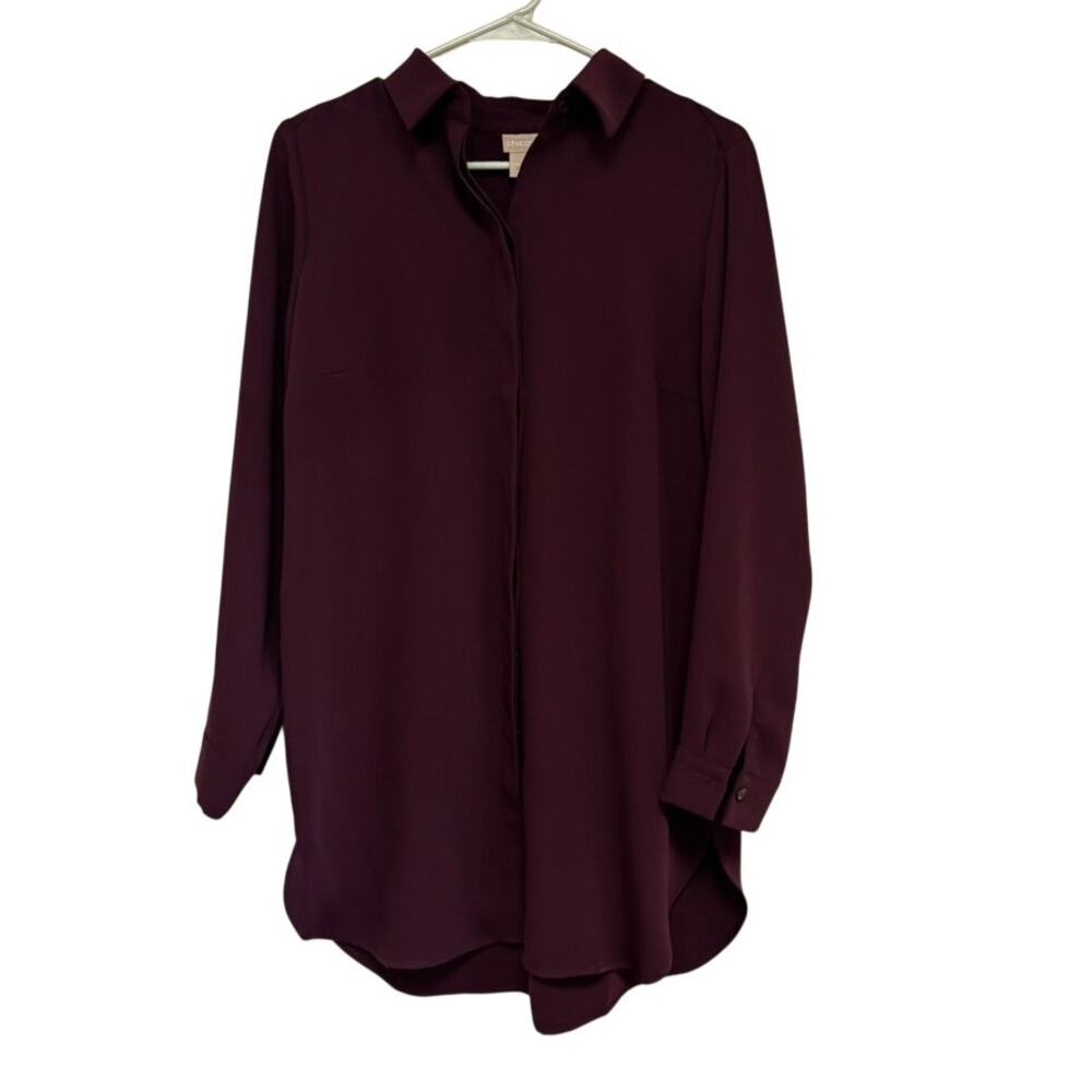Chico's Maroon Long Sleeve Button Down Shirt Size 0 (US Size 4/6)